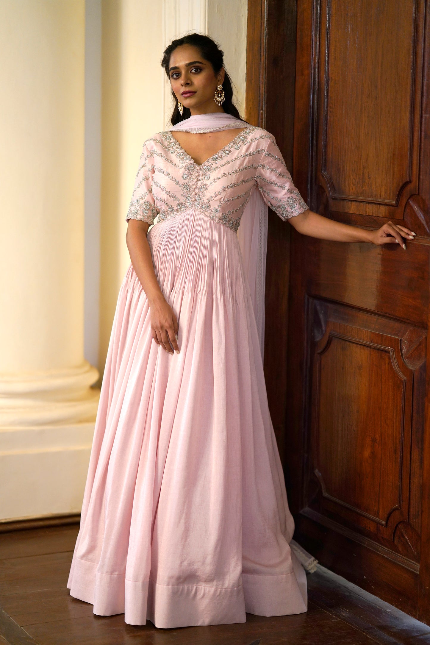 Soft Pink Peonioa anarkali Set