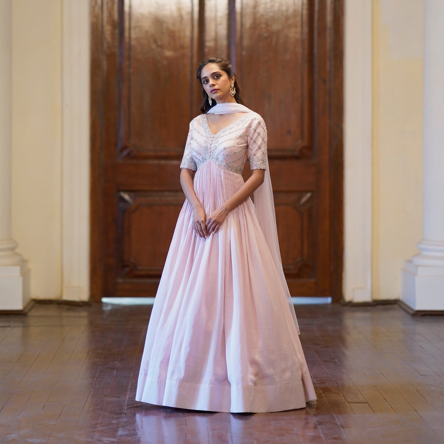 Soft Pink Peonioa anarkali Set