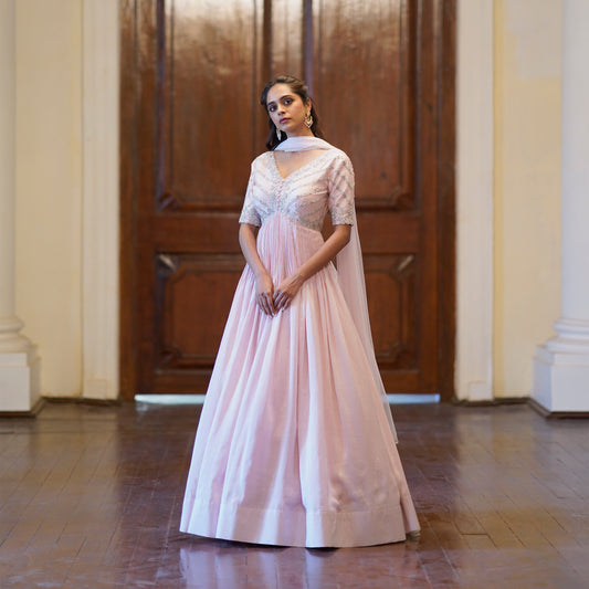Soft Pink Peonioa anarkali Set