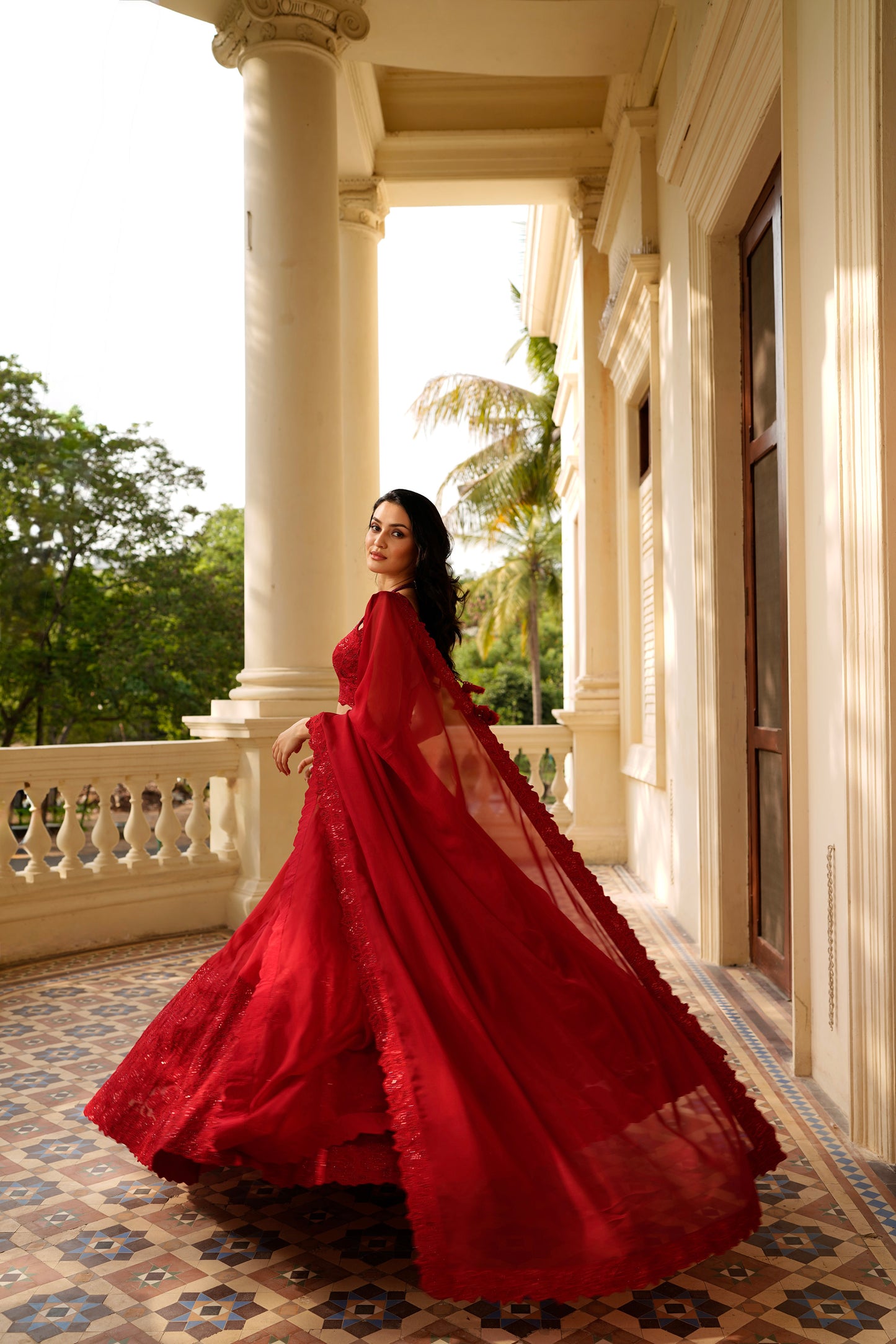 Red Applique Lehenga