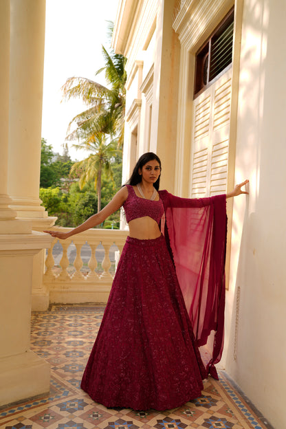 Berry Applique Lehenga