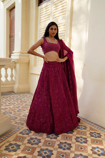 Berry Applique Lehenga