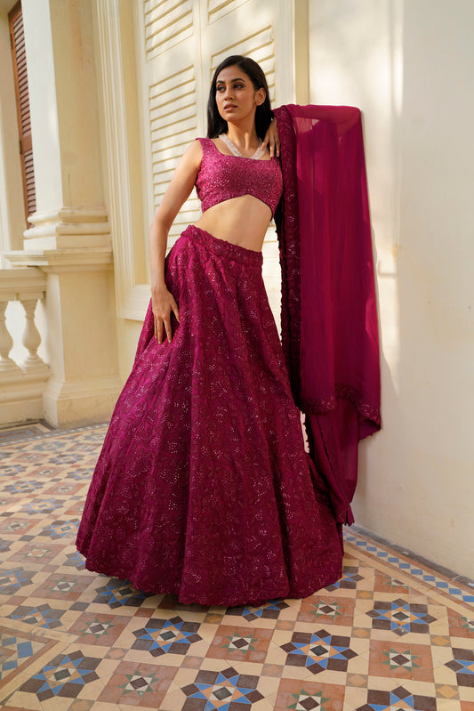 Berry Applique Lehenga