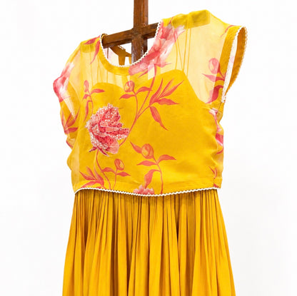 Mustard yellow peonia tie jacket dress