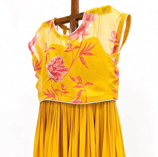 Mustard yellow peonia tie jacket dress