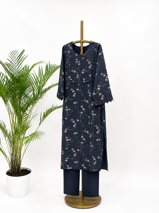 Black Bloom Kurta with Pants