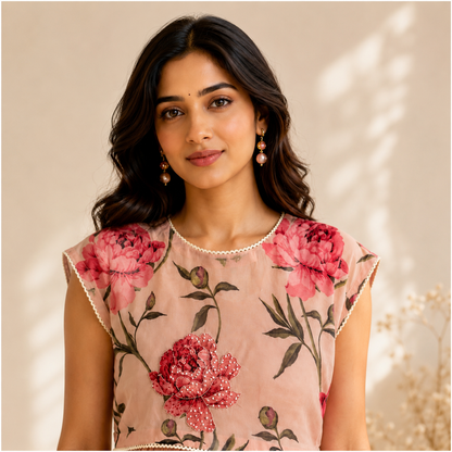 Soft Pink Peonia Printed Tie Jacket Dress
