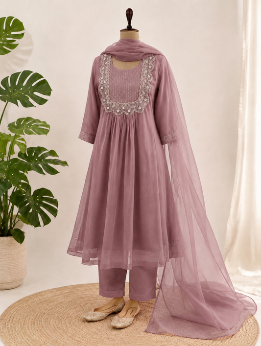 Dusty mauve A-line Kurta Set