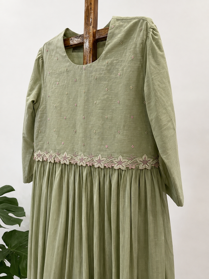 Sage Green Attached Jakcet Knot Belt Cotton Dress