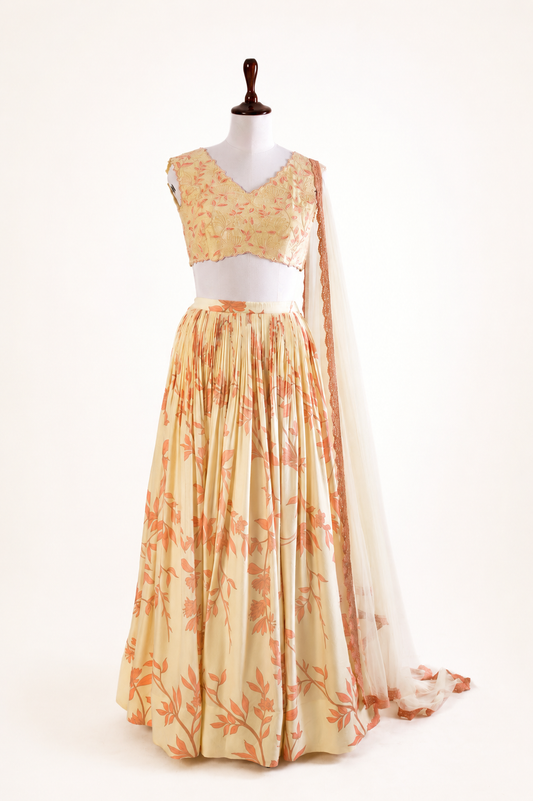 Cream Foliole Skirt Set