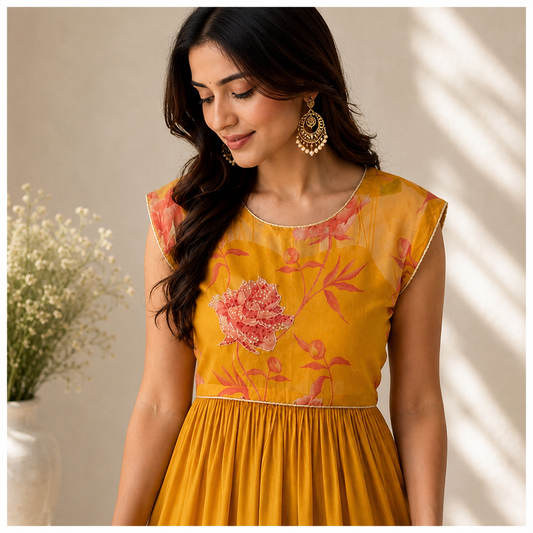 Yellow Peonia Printed Tie Jacket Dress