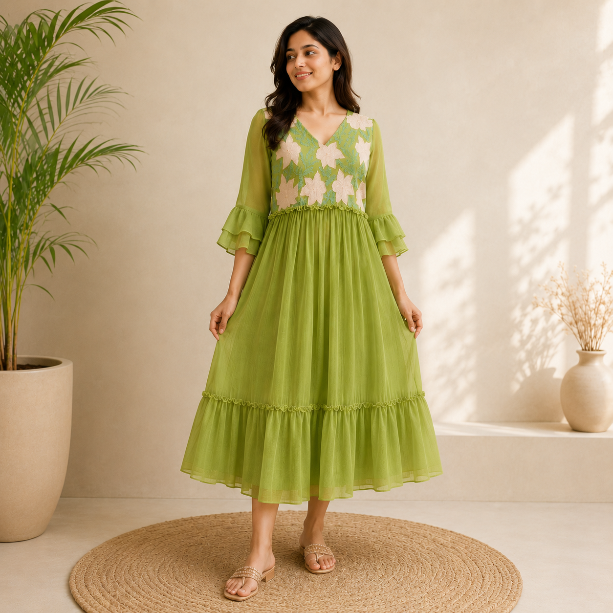 Green Kota cotton dress