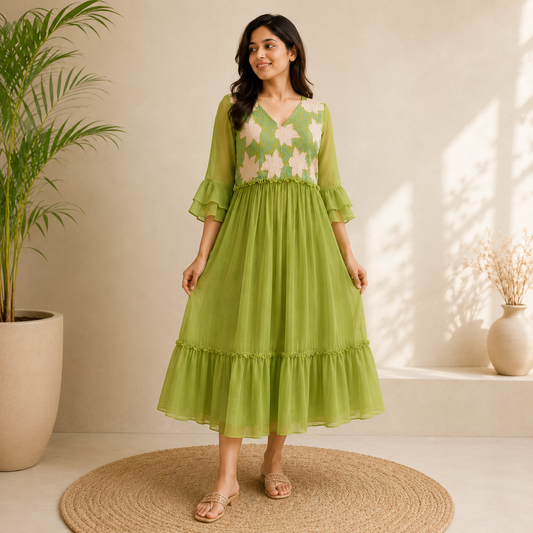 Green Kota cotton dress