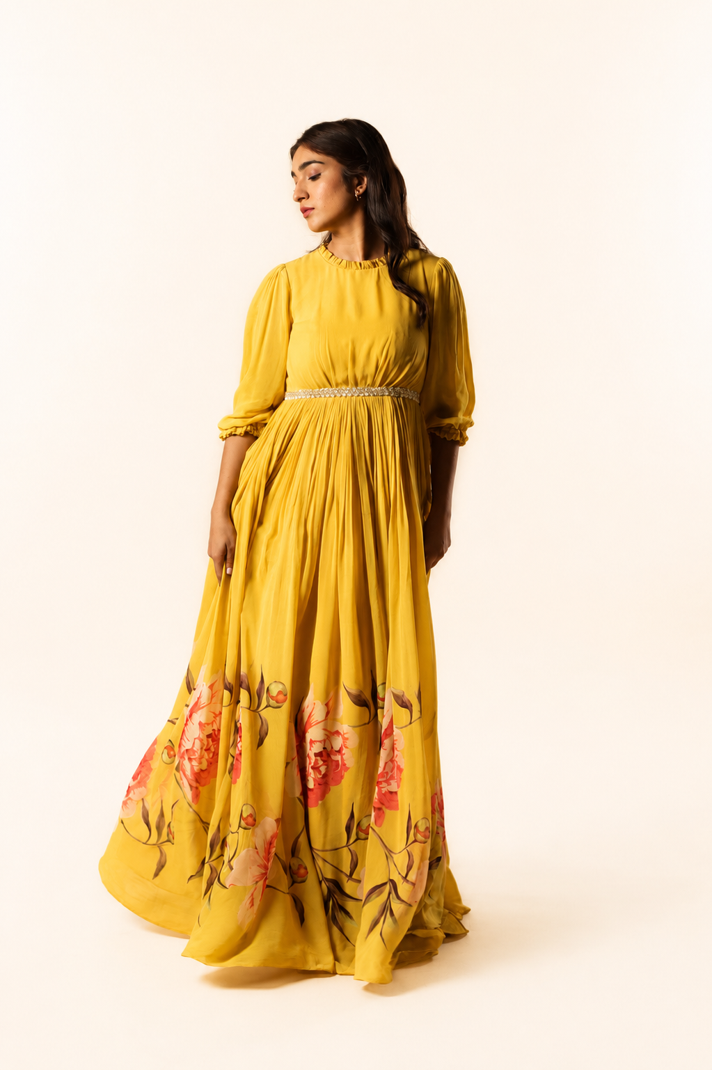 Yellow Peonia Printed Floorlength