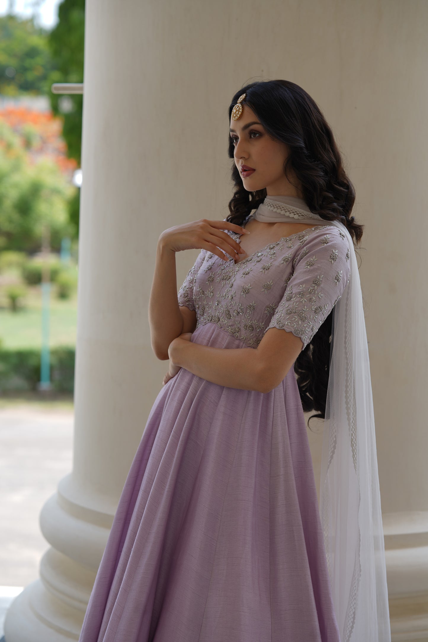 Lilac Small Flower Anarkali Set