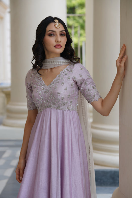 Lilac Small Flower Anarkali Set