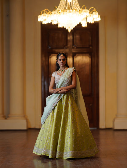 Mint green small flower Lehenga