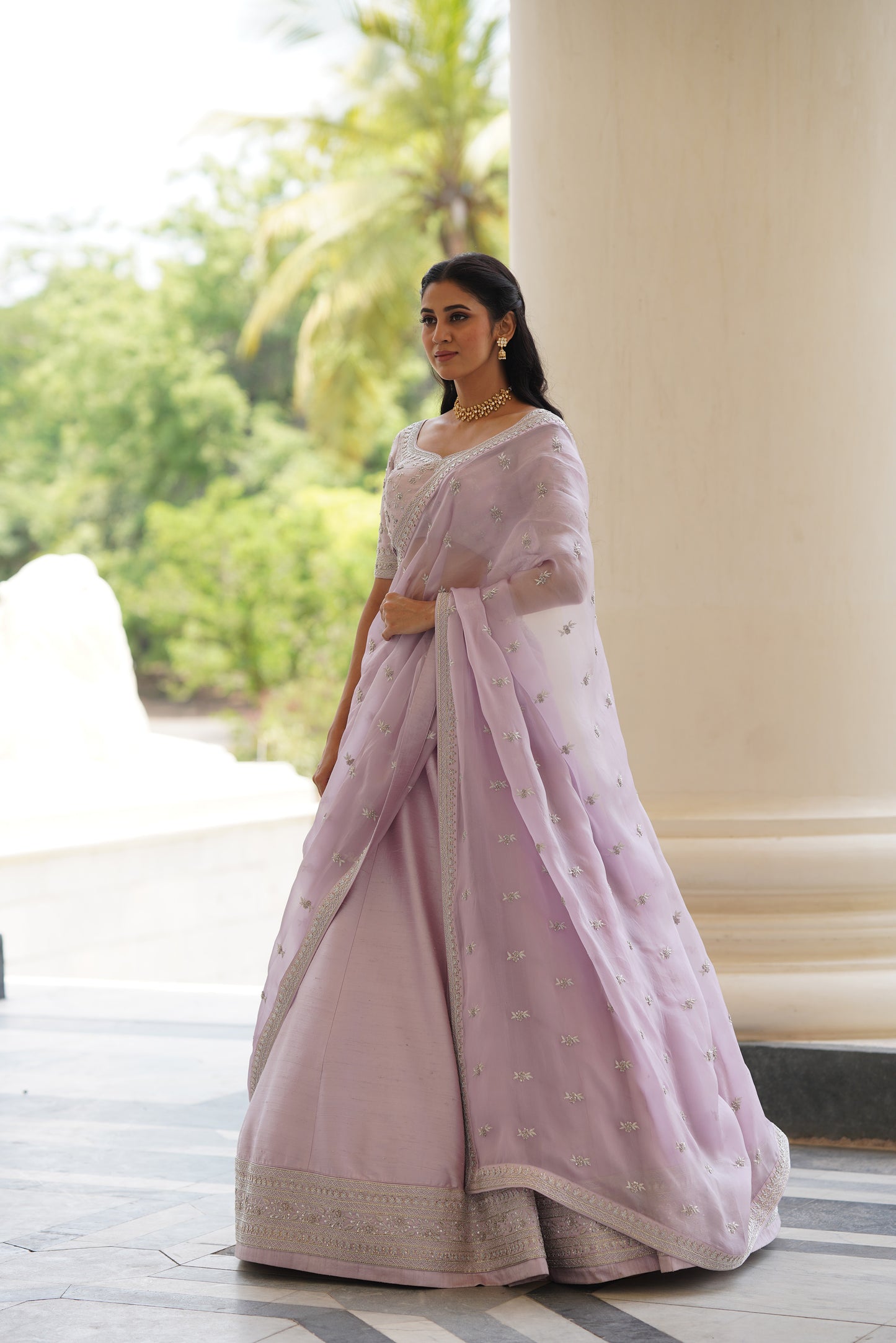 Lilac small flower lehenga