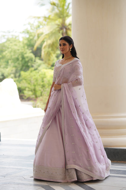 Lilac small flower lehenga