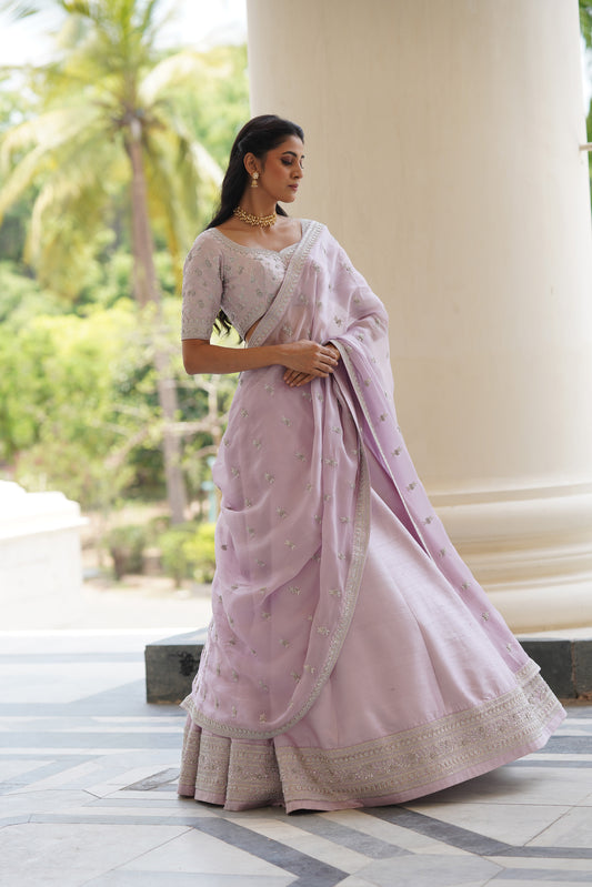 Lilac small flower lehenga