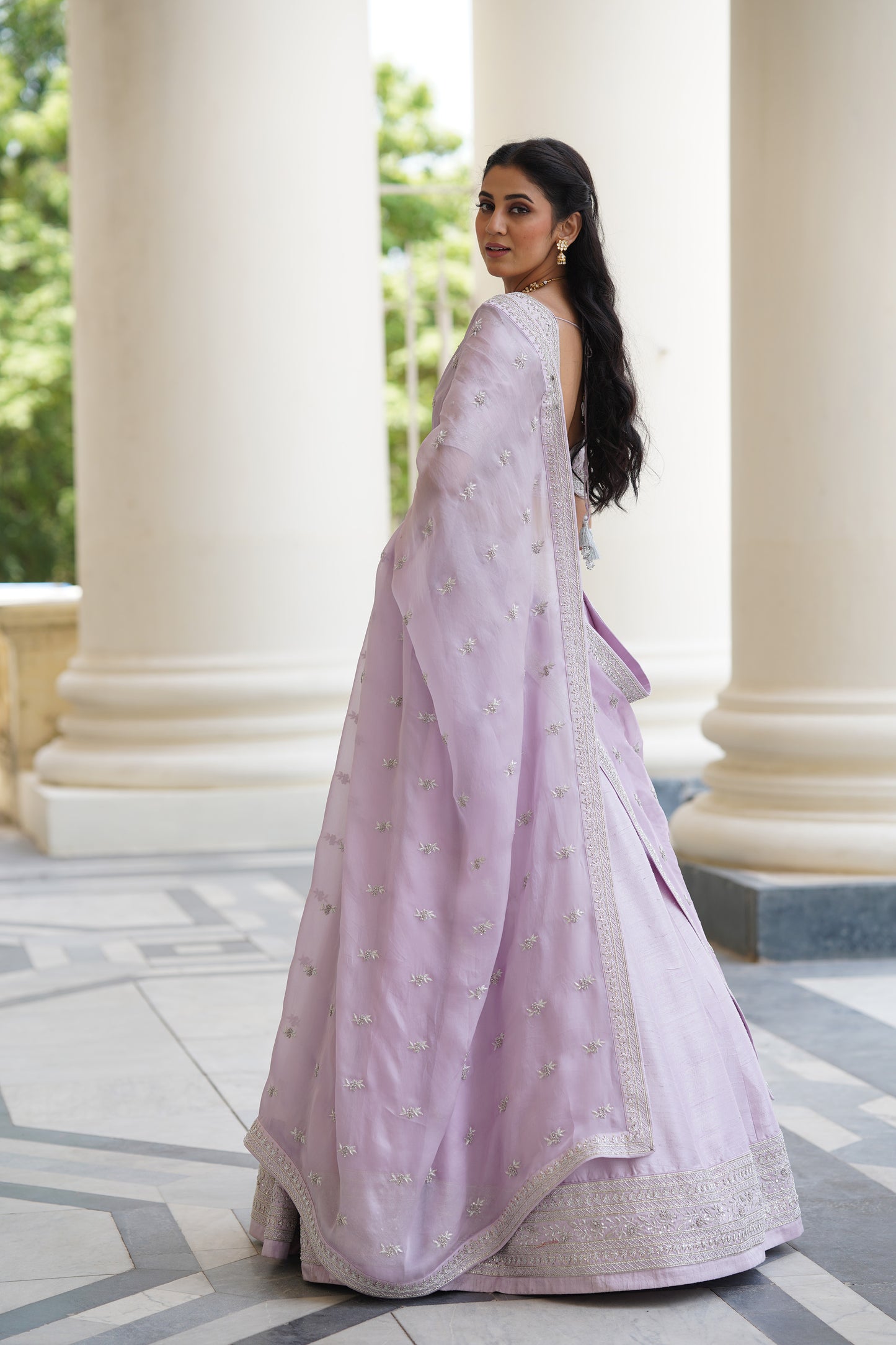 Lilac small flower lehenga