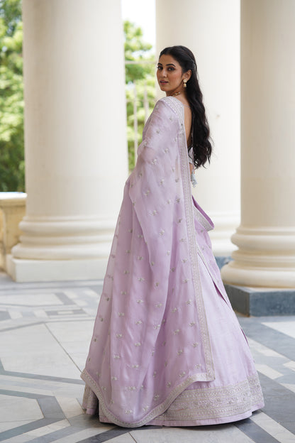 Lilac small flower lehenga