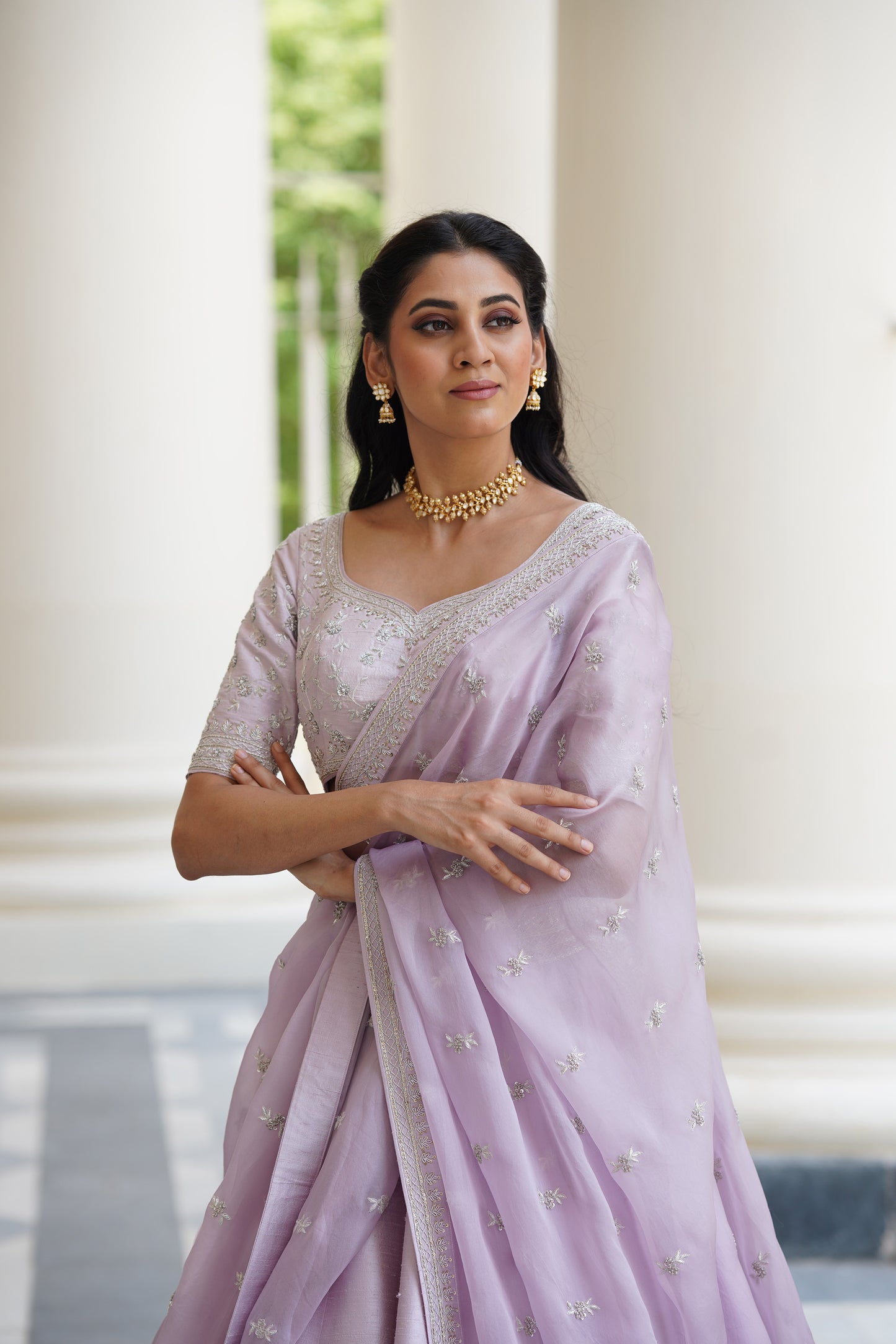 Lilac small flower lehenga