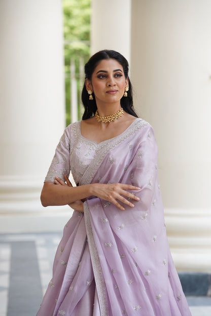 Lilac small flower lehenga