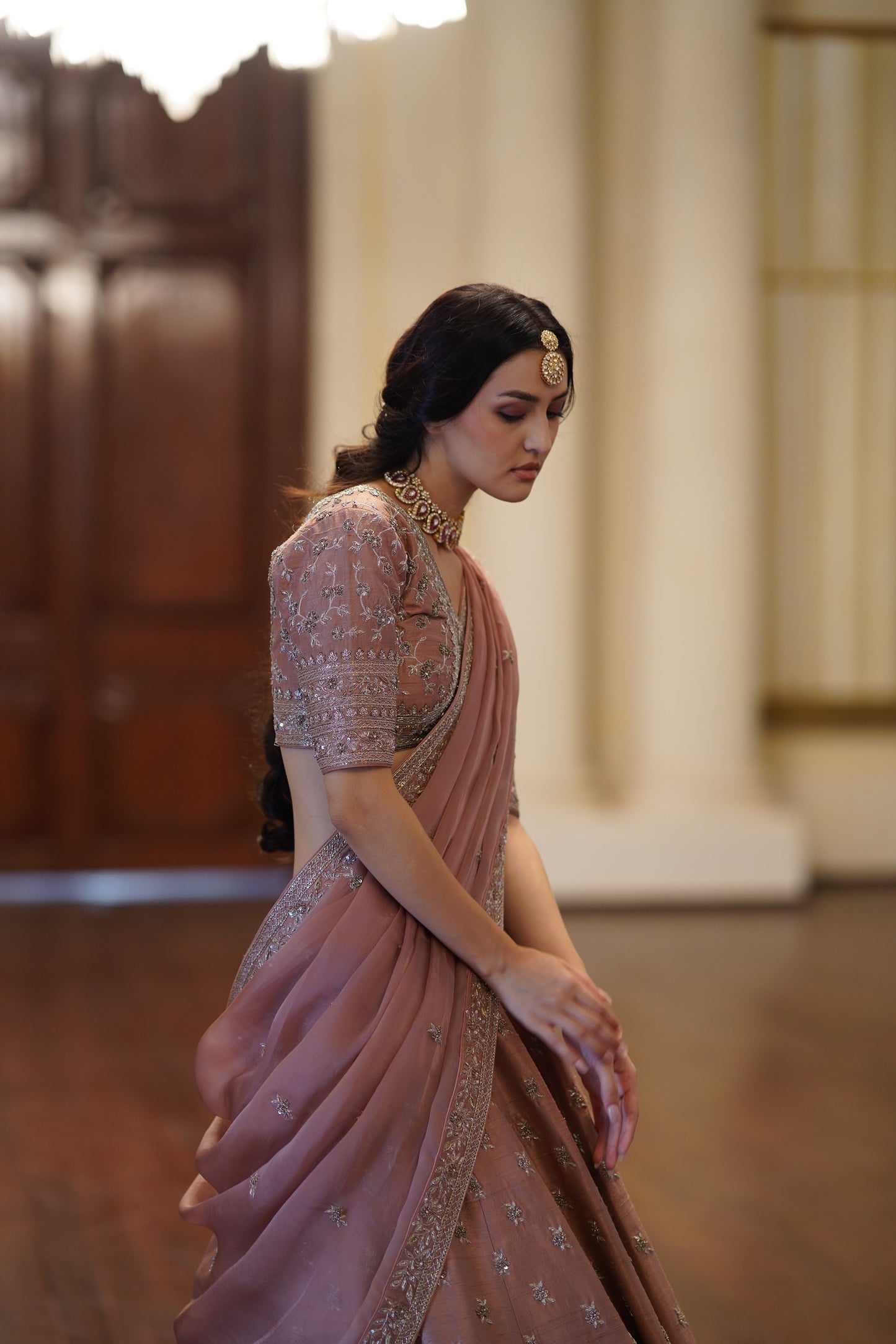Rose Brown Small flower lehenga