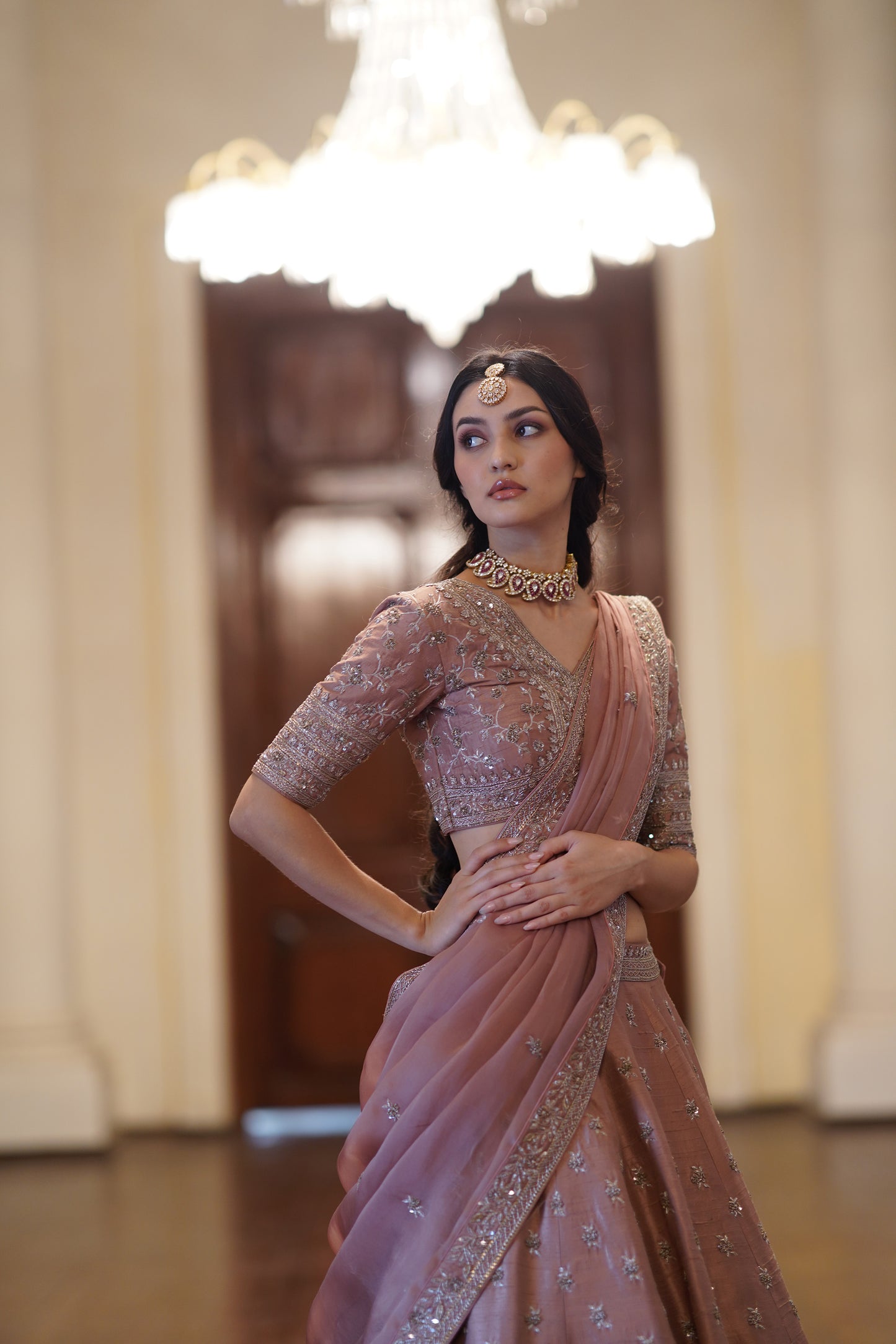 Rose Brown Small flower lehenga