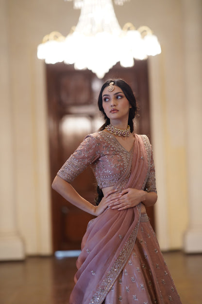 Rose Brown Small flower lehenga