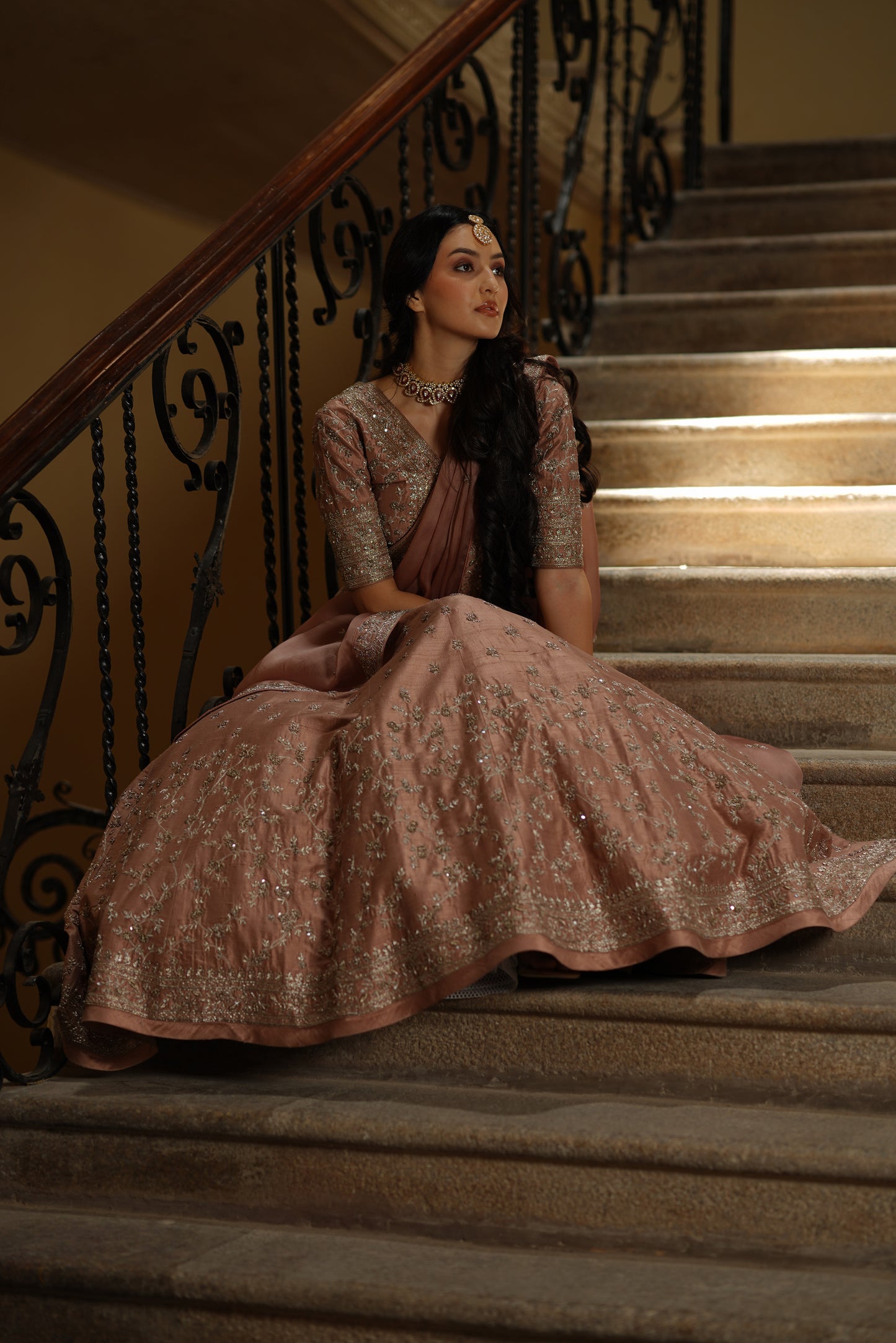 Rose Brown Small flower lehenga