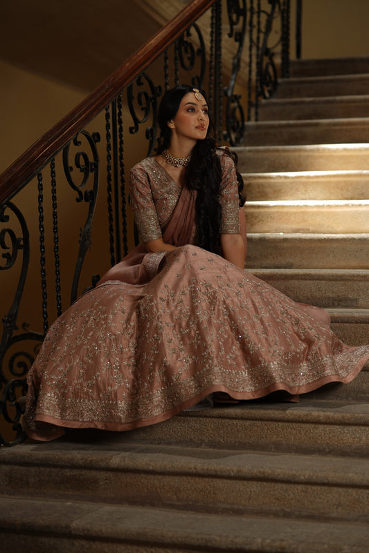 Rose Brown Small flower lehenga