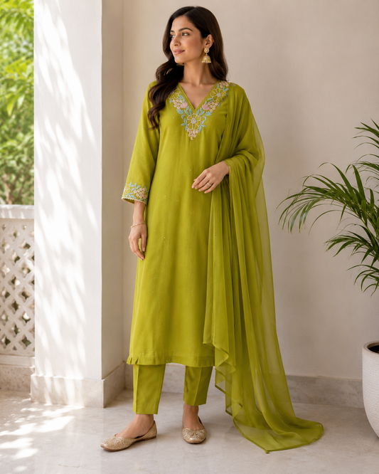 Green MT neckline Kurta Set