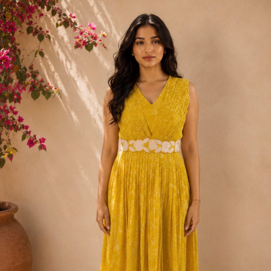 Yellow Kumri Drape gown