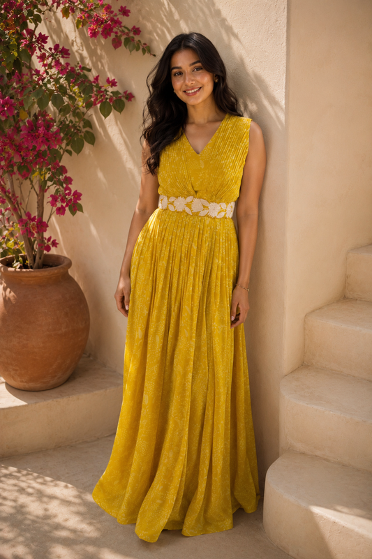 Yellow Kumri Drape gown