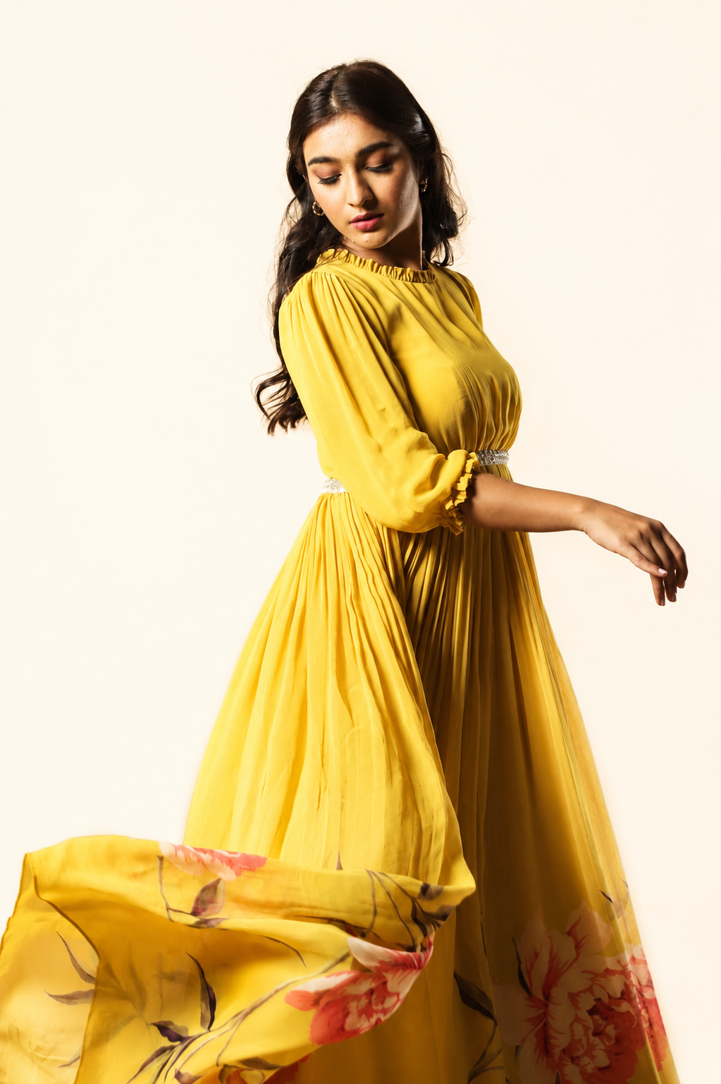 Yellow Peonia Printed Floorlength