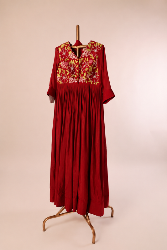 Red Multithread Anarkali set