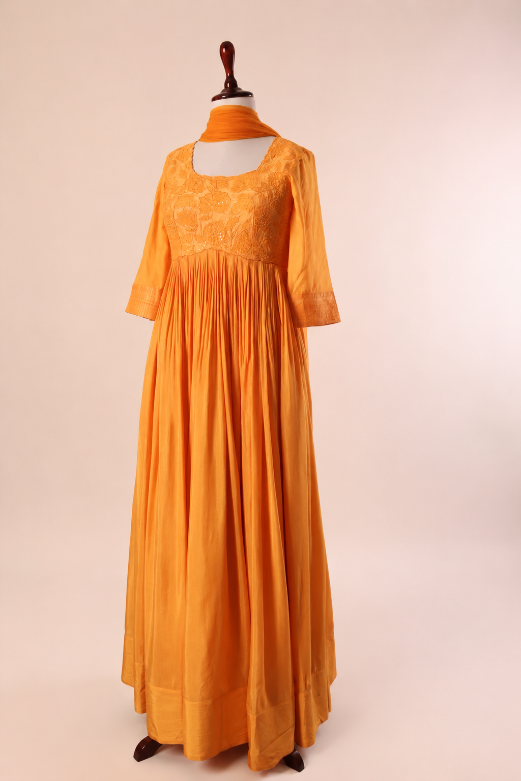 Tangerine Applique Anarkali Set