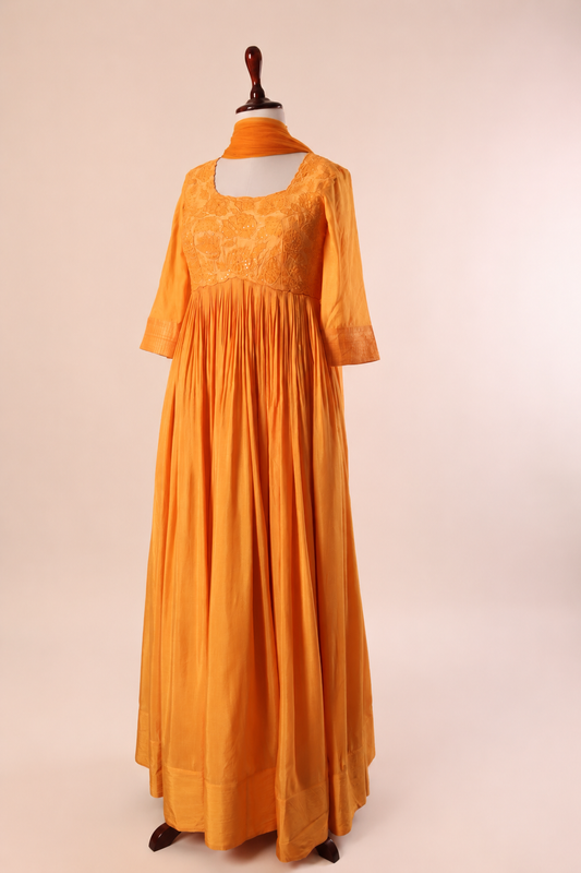 Tangerine Applique Anarkali Set
