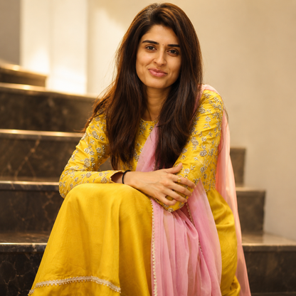 Yellow Small Flower Anarkali set