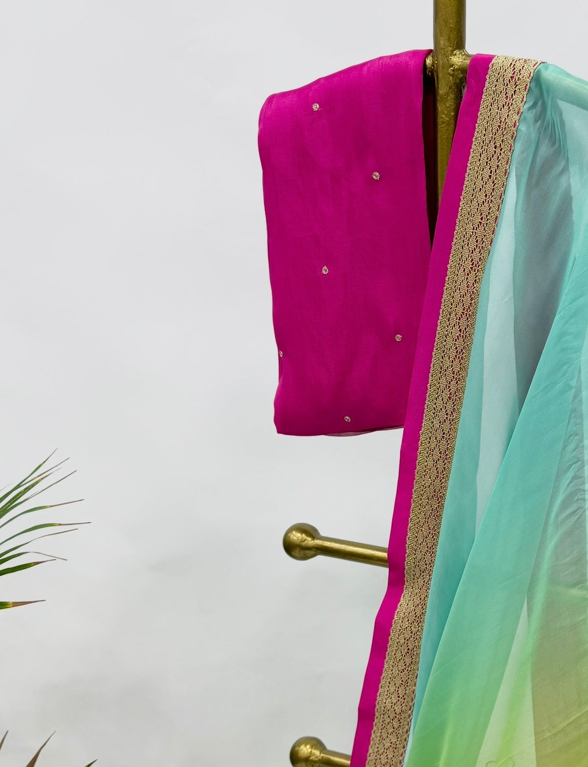 Ombré green and yellow saree