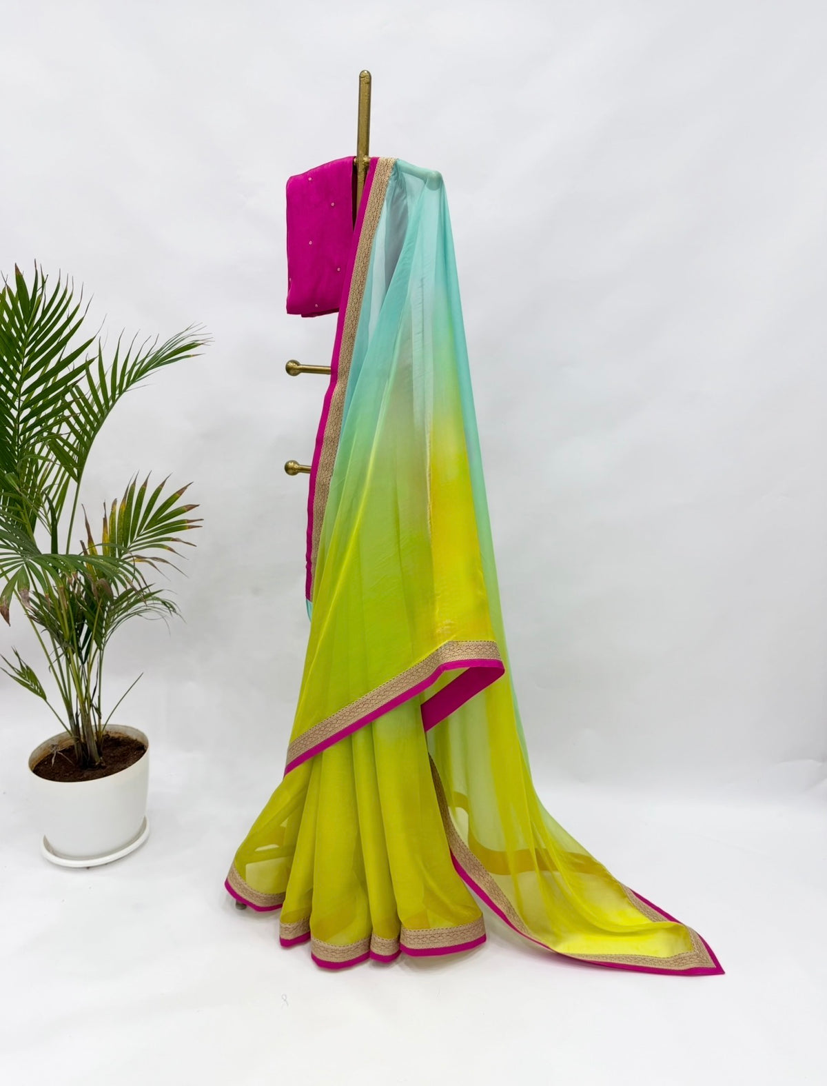 Ombré green and yellow saree