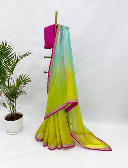 Ombré green and yellow saree