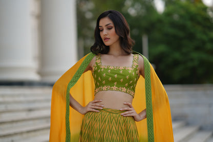 Yelloe And Green Geometrical Print Skirt Set
