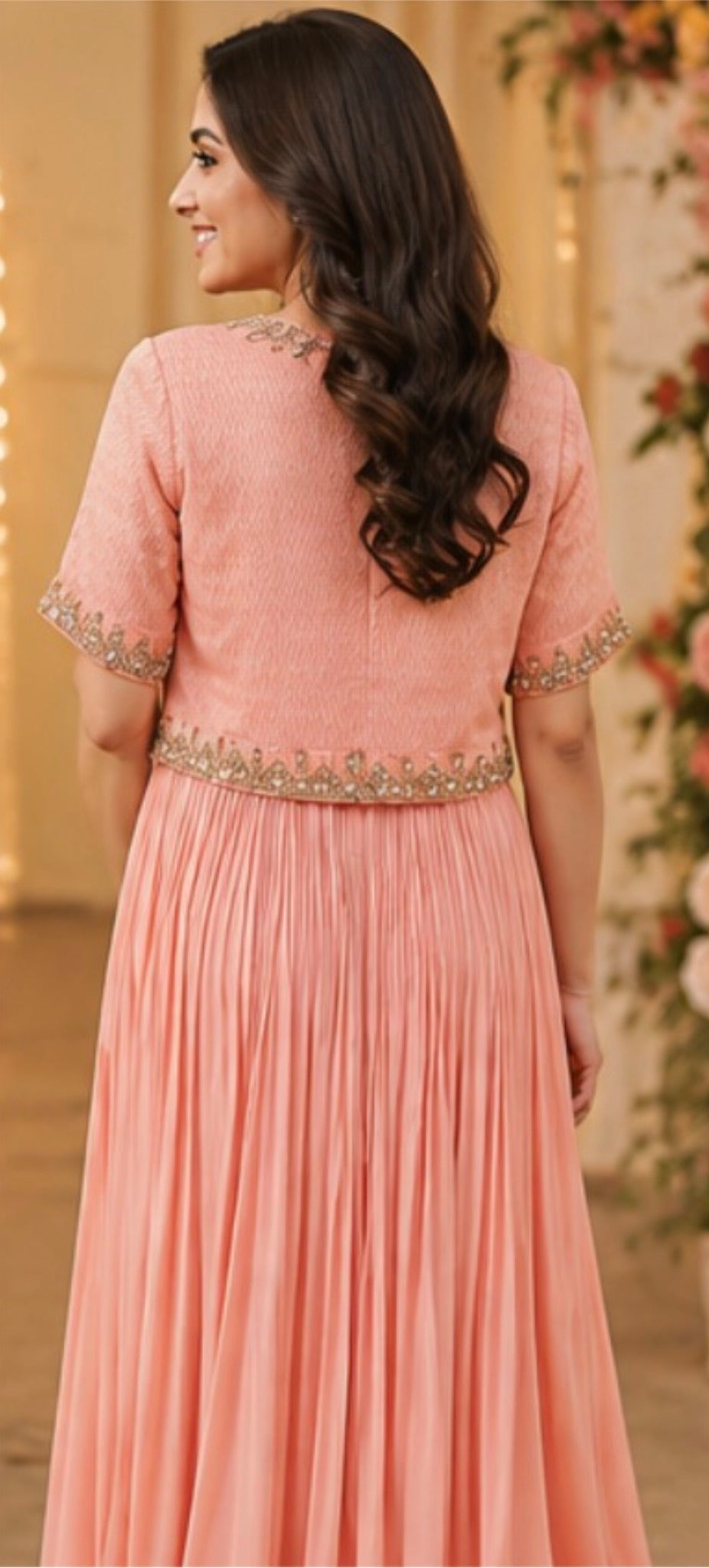 Peach Stripes Jakcet Floorlength
