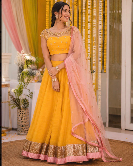 Yellow Sequin Skirt Set