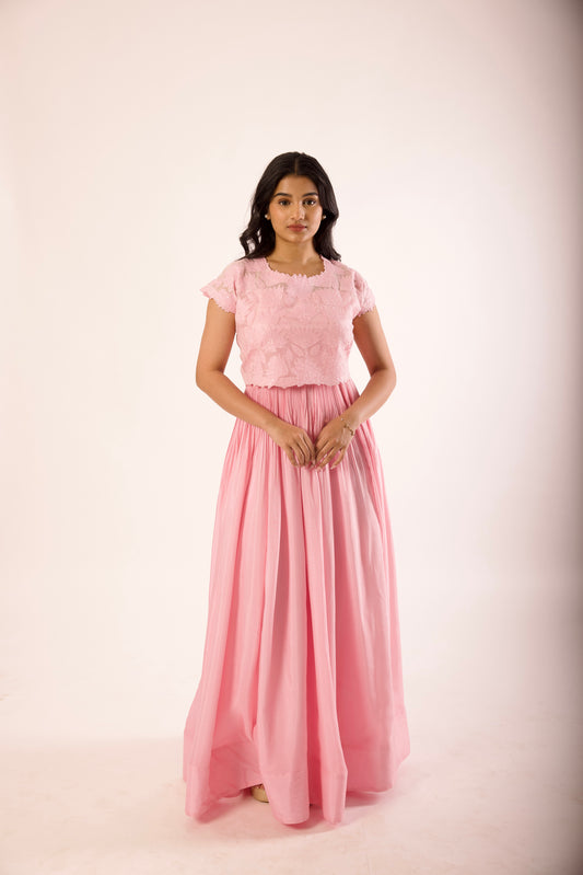 Pink Applique Tie Jacket Floorlength