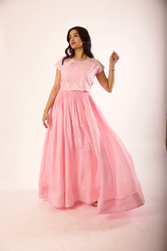 Pink Applique Tie Jacket Floorlength