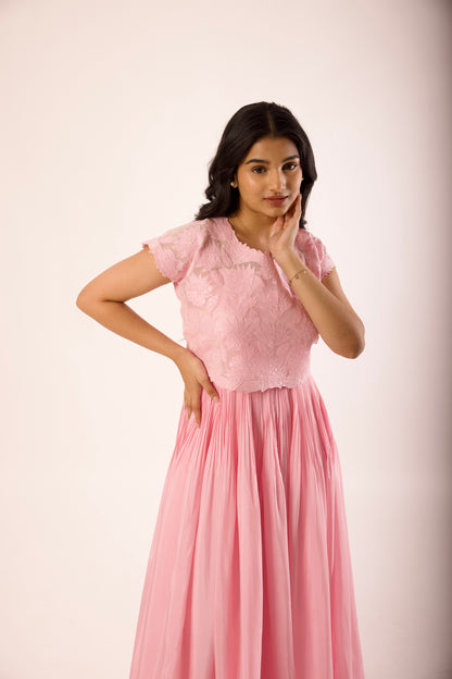 Pink Applique Tie Jacket Floorlength